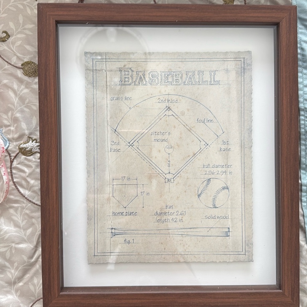 Wood framed 11x13 baseball wall art from hobby lobby